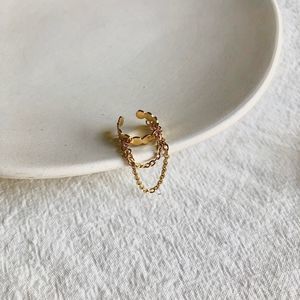 One Gold Plated Double Tassel Chain Circle Disk Ear Cuff